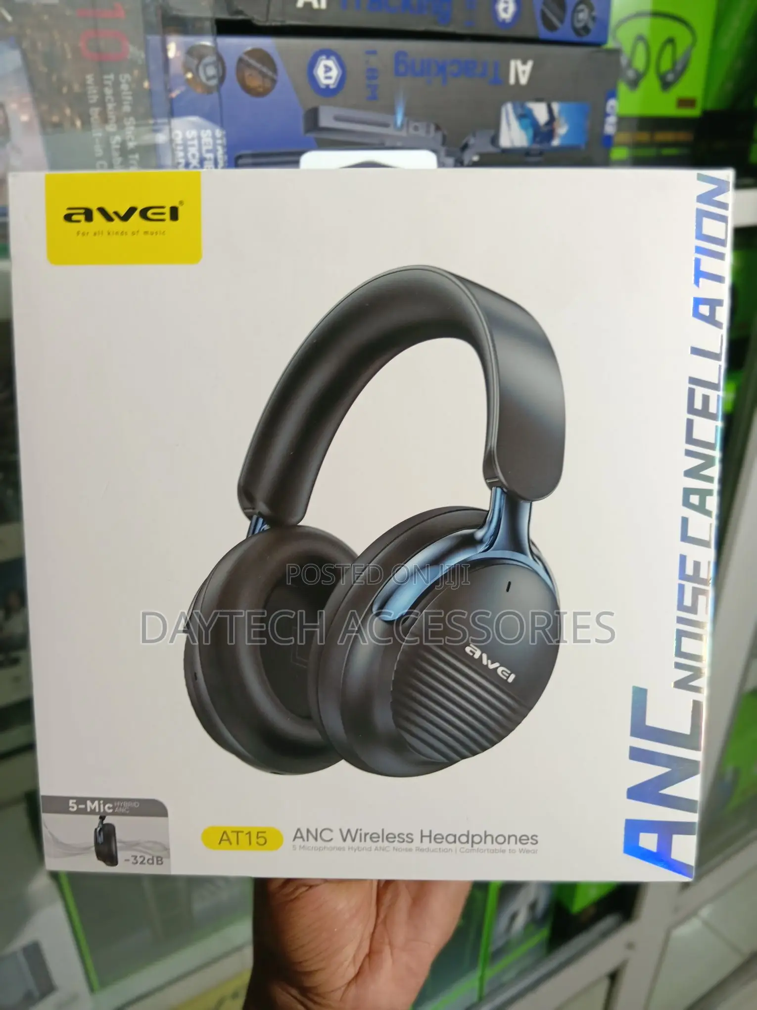 Awei AT15 ANC Wireless Headphones IN Black.