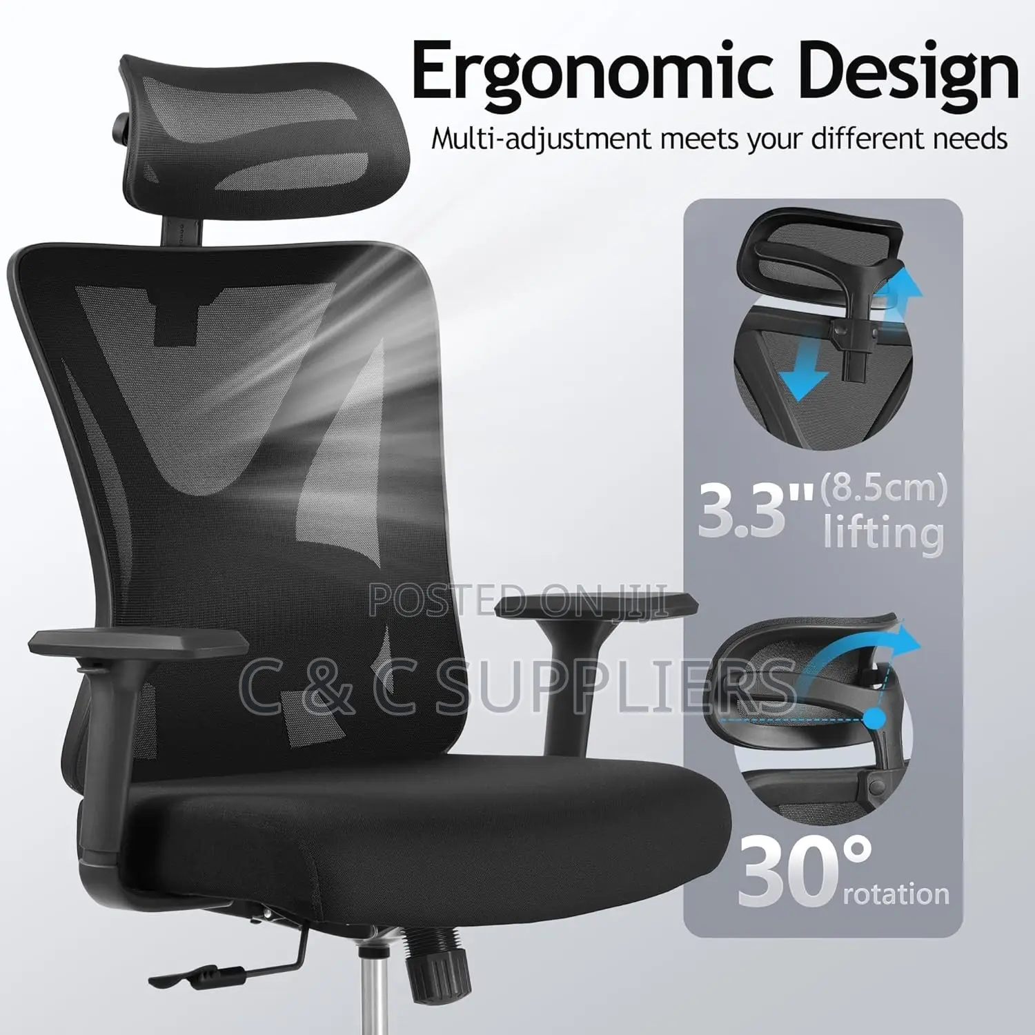Ergonomic Swivel Chair With Adjustable Arms