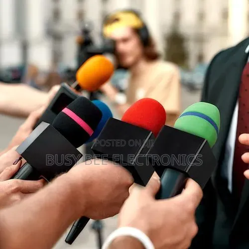 1pc Square Shaped TV Interview Microphone Logo Flag Station - Black