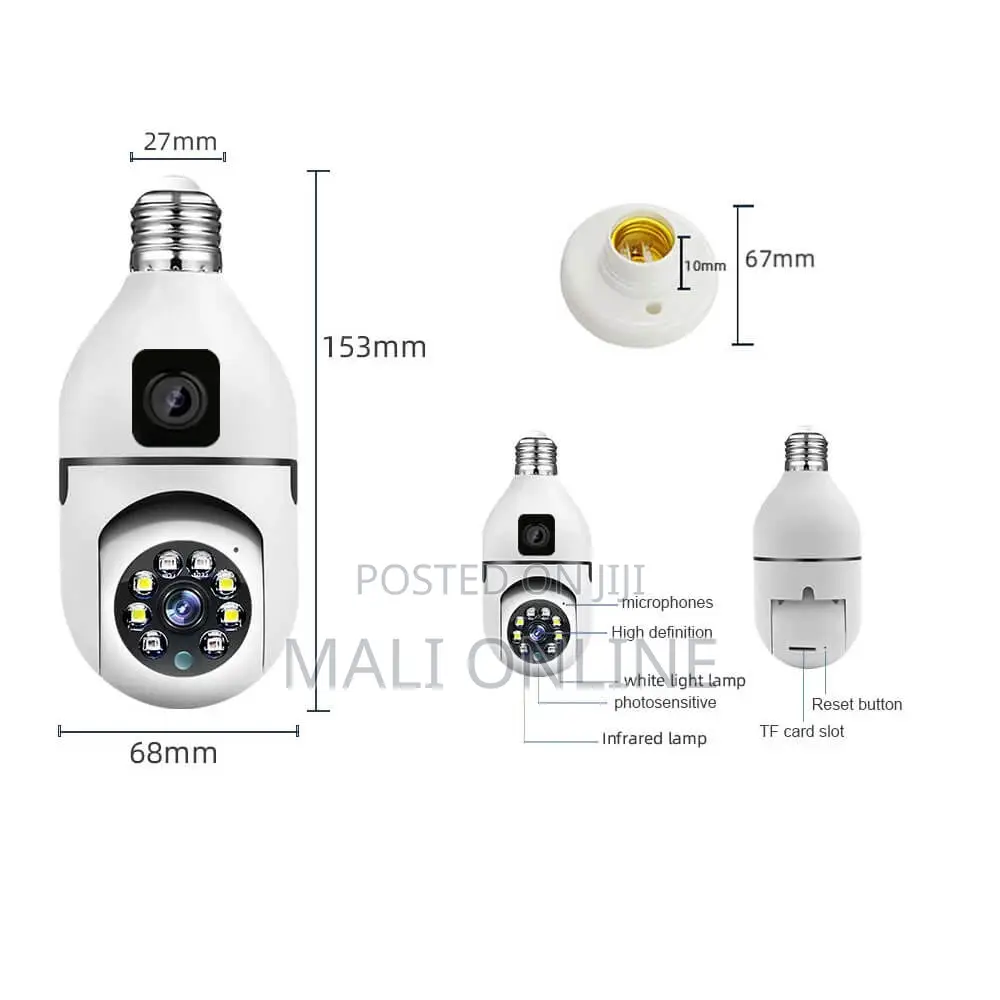 360° 1080P WiFi CCTV Dual Lens PTZ Bulb Camera Motion Tracking