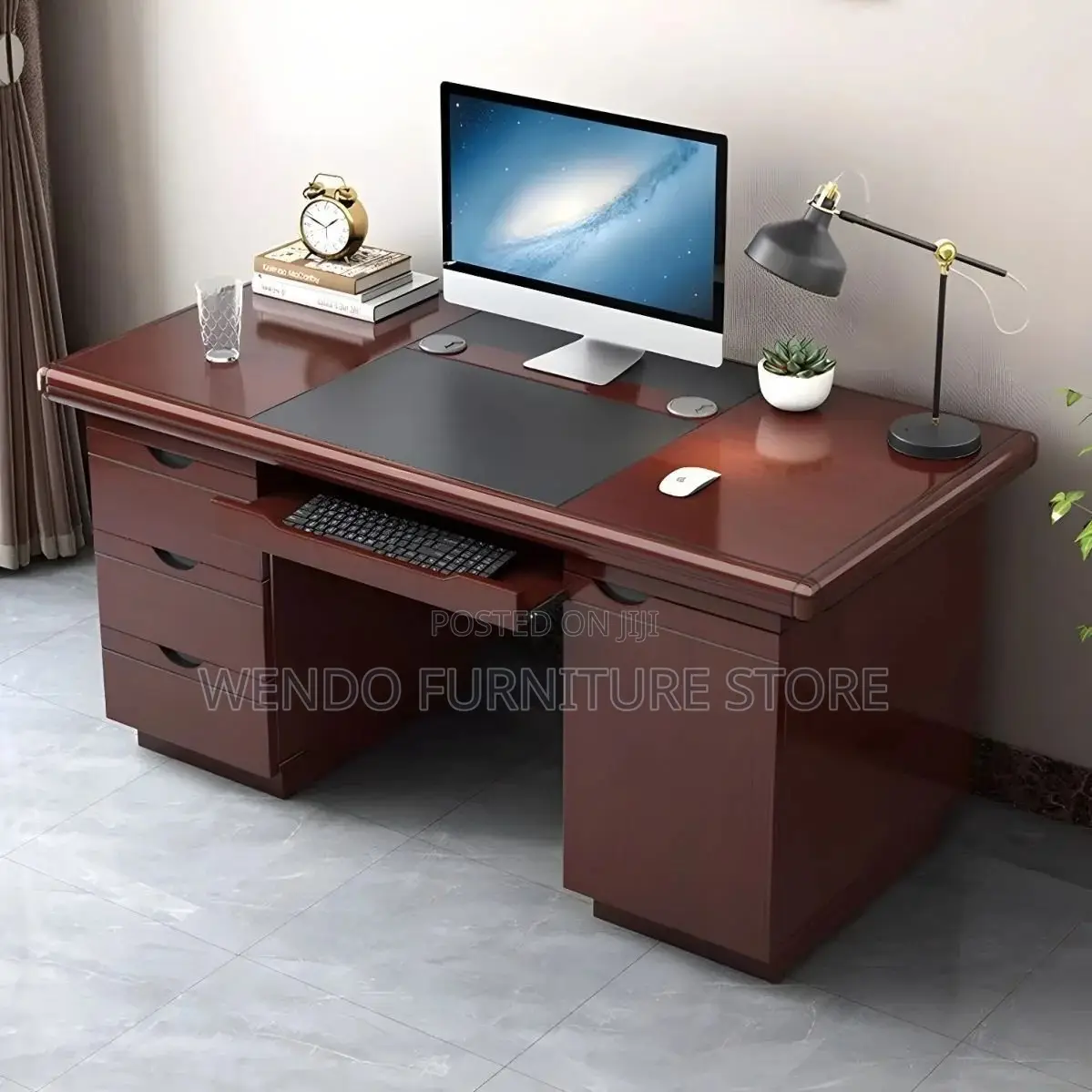 Office Desk : 1.2M Mahogany-Finished Executive Office Desk