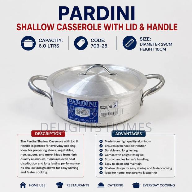 Pardini Shallow Casserole With Lid Handle 6.0ltrs-B9 - main view