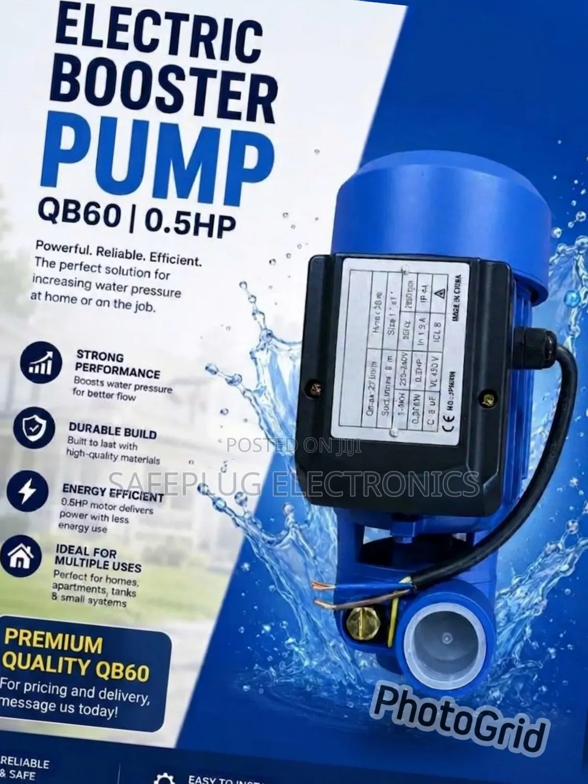 QB60 0.5HP Electric Water Booster Pump – High Pressure Water Pump