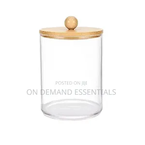 Acrylic Swab Container With Bamboo Lid