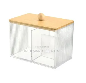 Restocked !! Acrylic Earbuds/Swab Organizer With Bamboo Cover