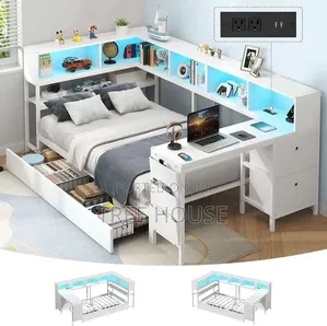 Smart Loft Bed With Desk, LED Lights, Bluetooth Speaker Alarm System