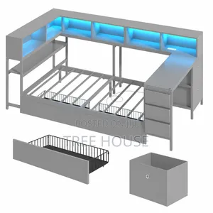 Smart Loft Bed With Desk, LED Lights, Bluetooth Speaker Alarm System