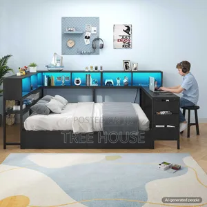 Smart Loft Bed With Desk, LED Lights, Bluetooth Speaker Alarm System