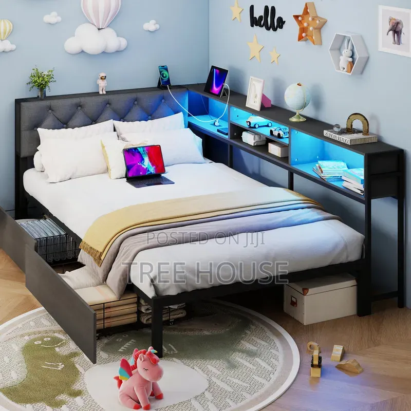 Smart Loft Bed With Desk, LED Lights, Bluetooth Speaker Alarm System