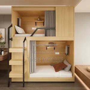 Double Bunk Bed With Built-in Storage Drawers and Shelves