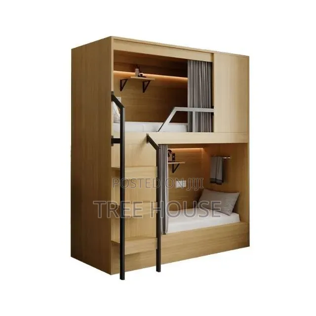 Double Bunk Bed With Built-in Storage Drawers and Shelves