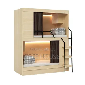 Double Bunk Bed With Built-in Storage Drawers and Shelves