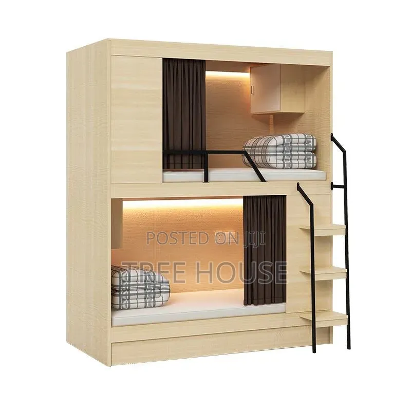 Double Bunk Bed With Built-in Storage Drawers and Shelves