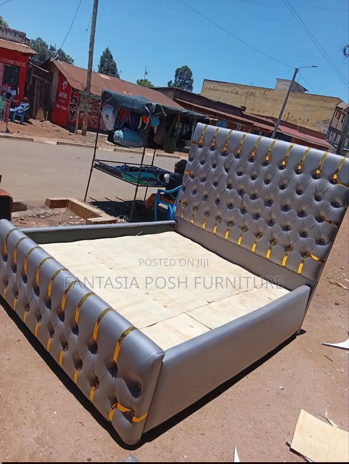 Grey Bed With Gold Trim Size 5 by 6