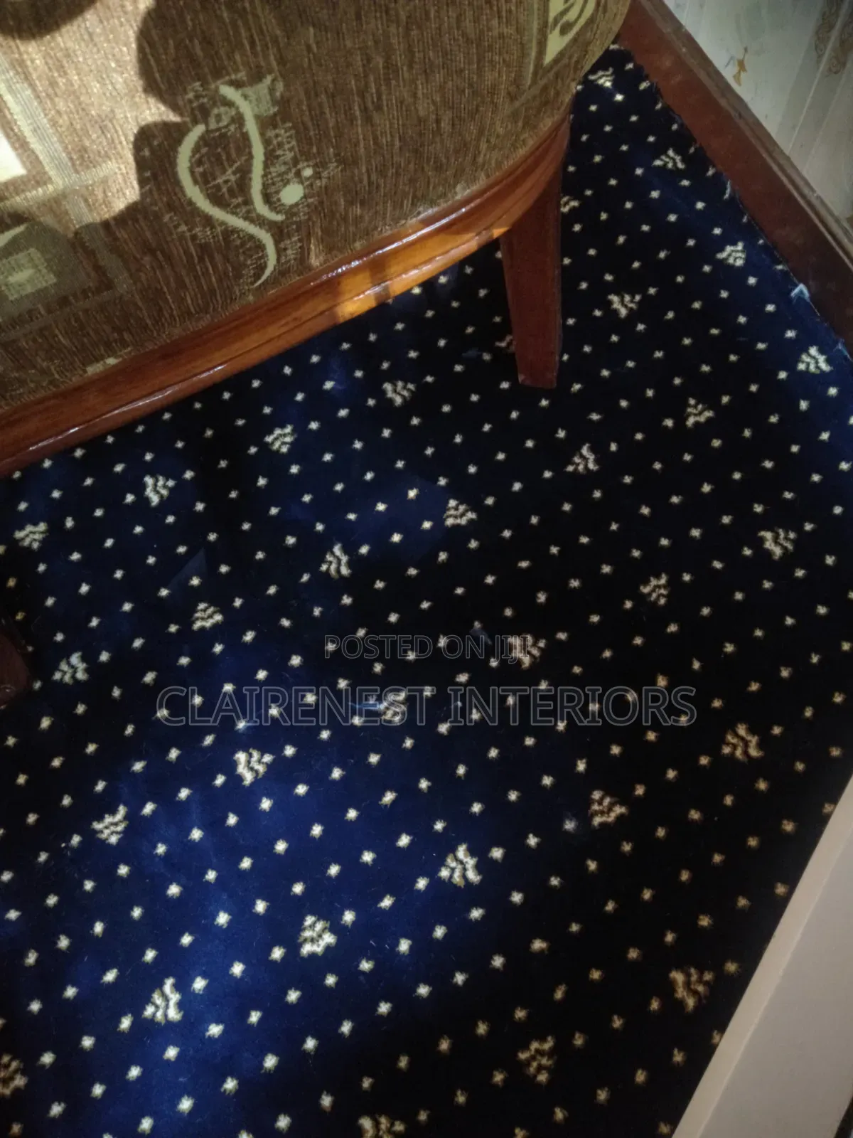 Presidential Blue With Flowered Patterns Wall to Wall Carpets