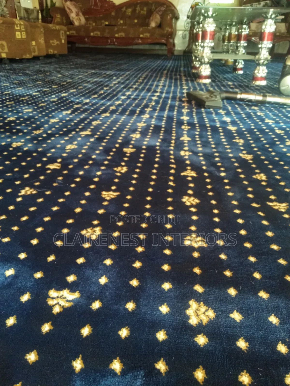 Presidential Blue With Flowered Patterns Wall to Wall Carpets