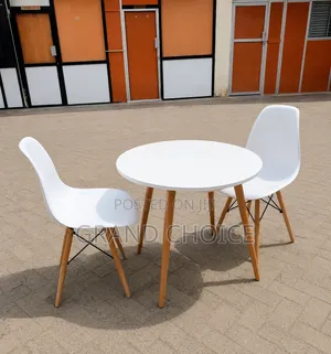 Modern Round Dining Table Set With 2White Eames Chairs