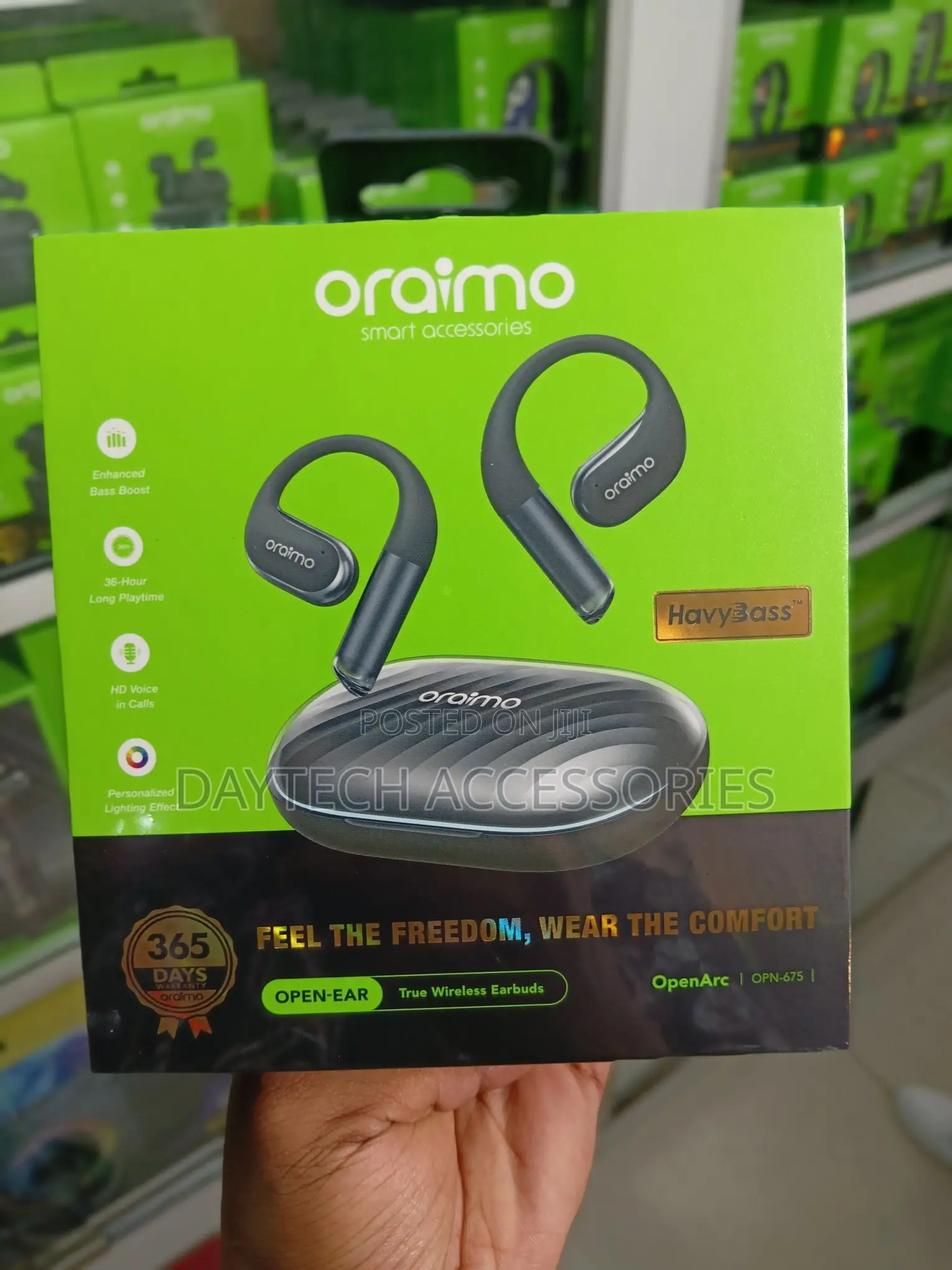The Oraimo OpenArc OPN-675 Open-Ear True Wireless Earbuds.