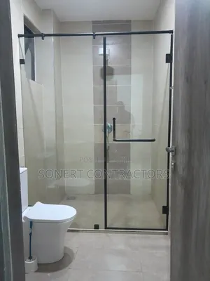 Straight Shower Glass Partition Black Fittings