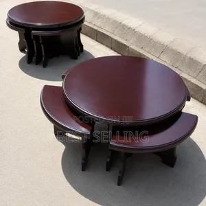 Modern Round Nesting Coffee Table With Mahogany Effect