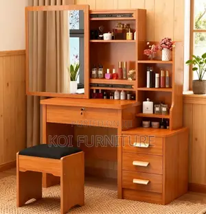 Dressers; Brown Dressing Vanity Set With Slidining Mirror Table