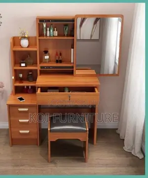 Dressers; Brown Dressing Vanity Set With Slidining Mirror Table