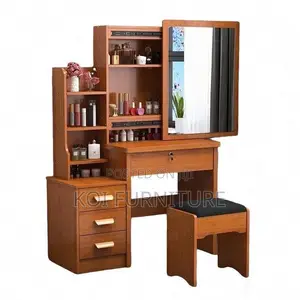 Dressers; Brown Dressing Vanity Set With Slidining Mirror Table