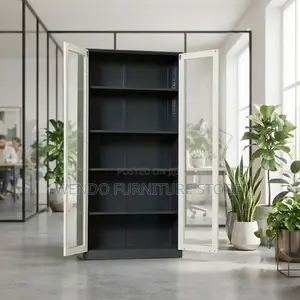 Office Cabinet; Five Shelves Office Files Cabinet With Glass Front