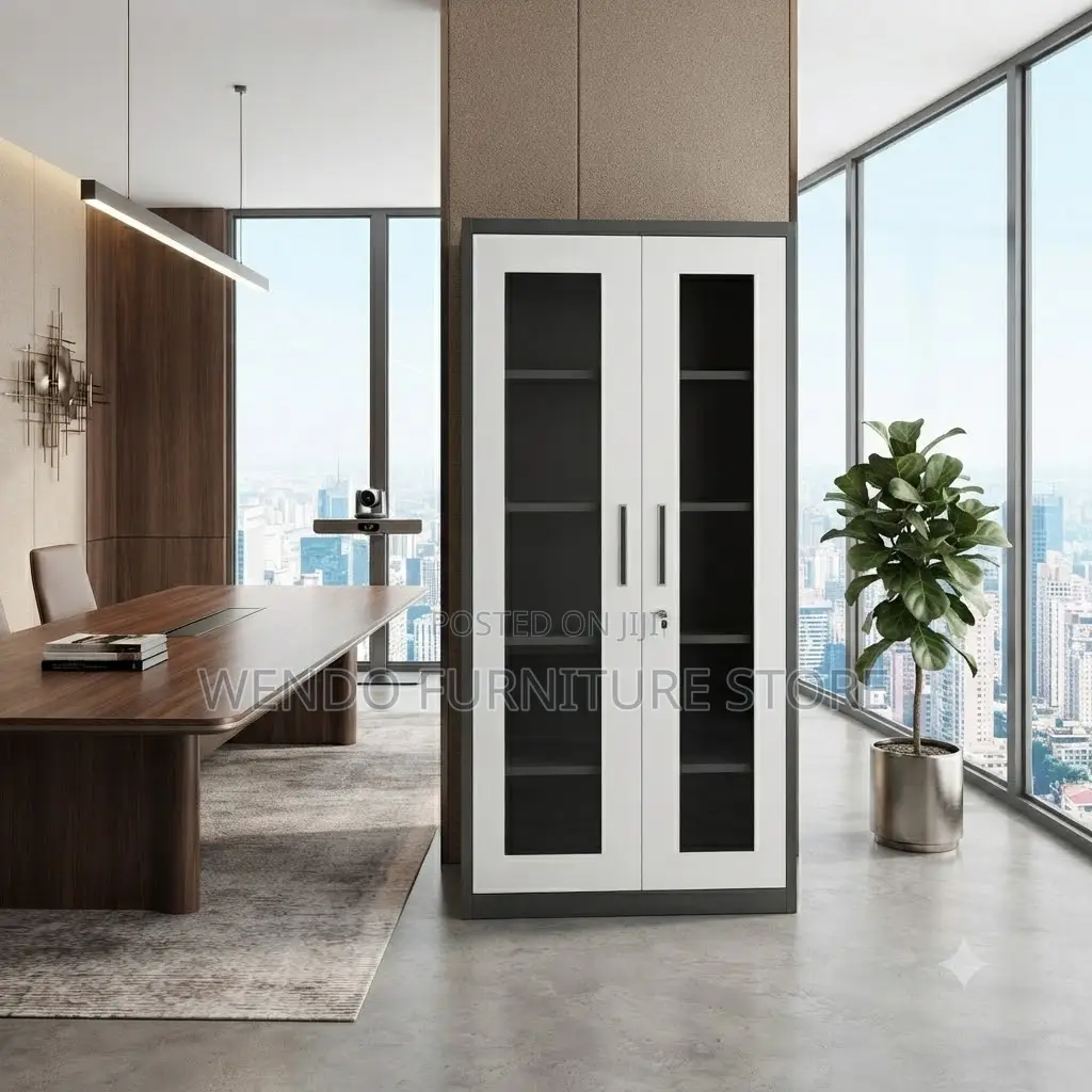 Office Cabinet; Five Shelves Office Files Cabinet With Glass Front