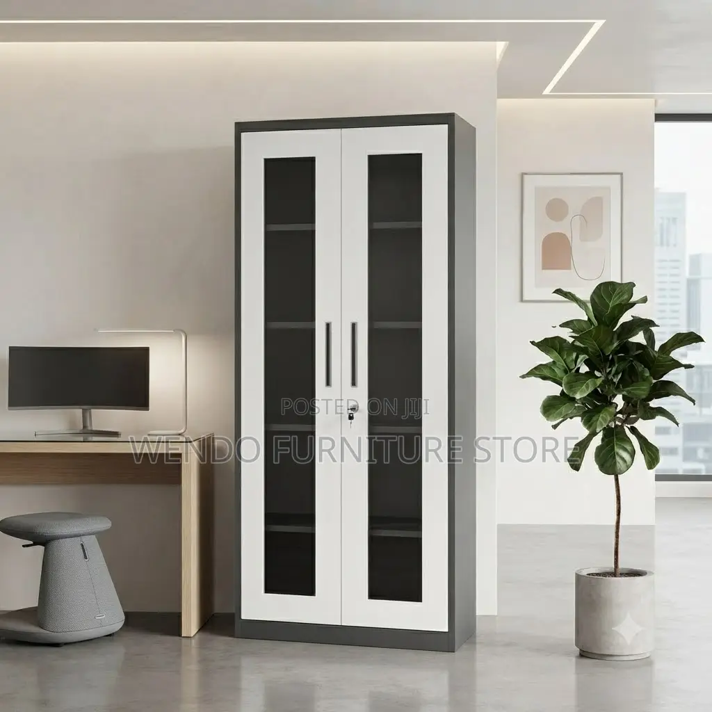 Office Cabinet; Five Shelves Office Files Cabinet With Glass Front
