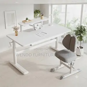 Office Desk; Adjustable Height White Home Office Computer Table