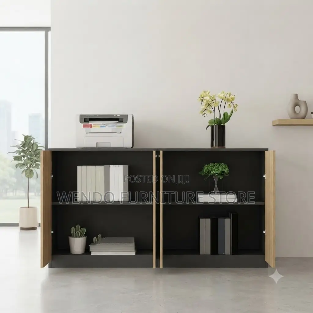 Office Cabinet; Wooden Executive Gray Office Files and Docs Credenza