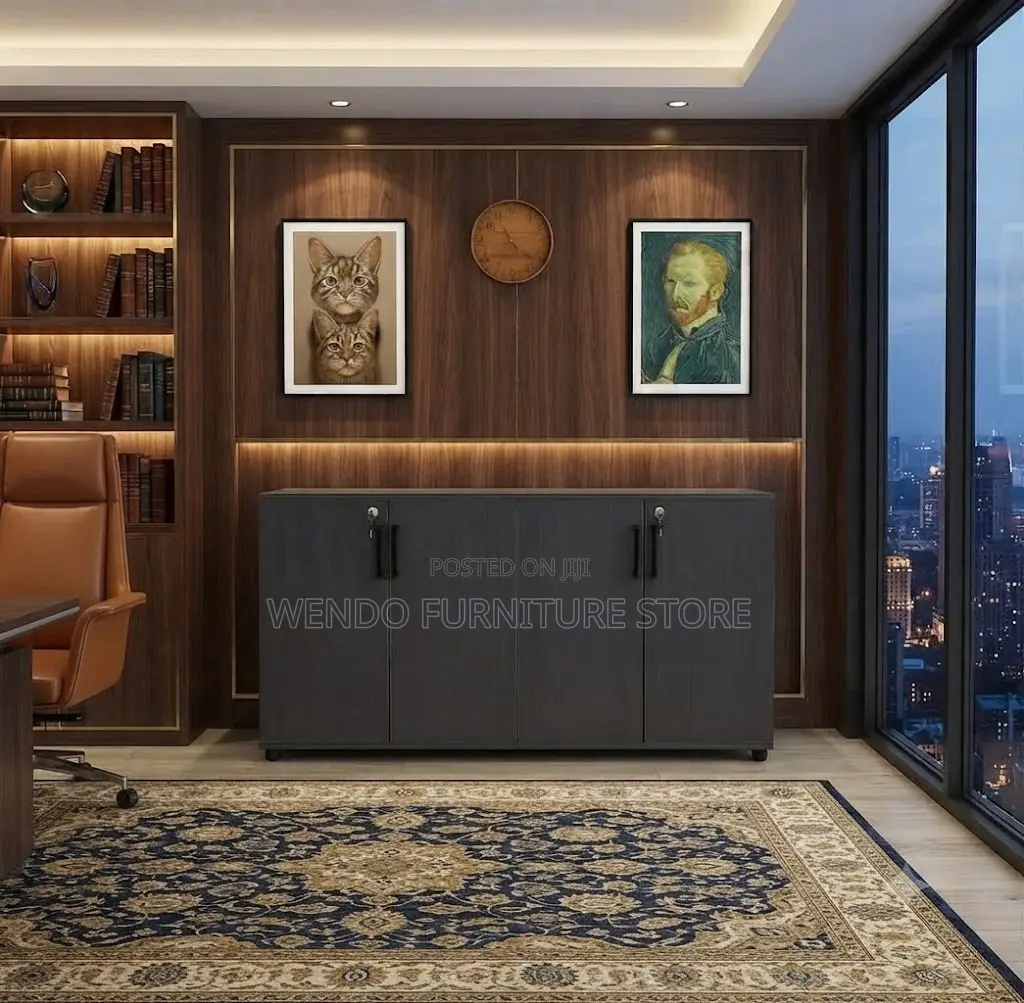 Office Cabinet; Wooden Executive Gray Office Files and Docs Credenza
