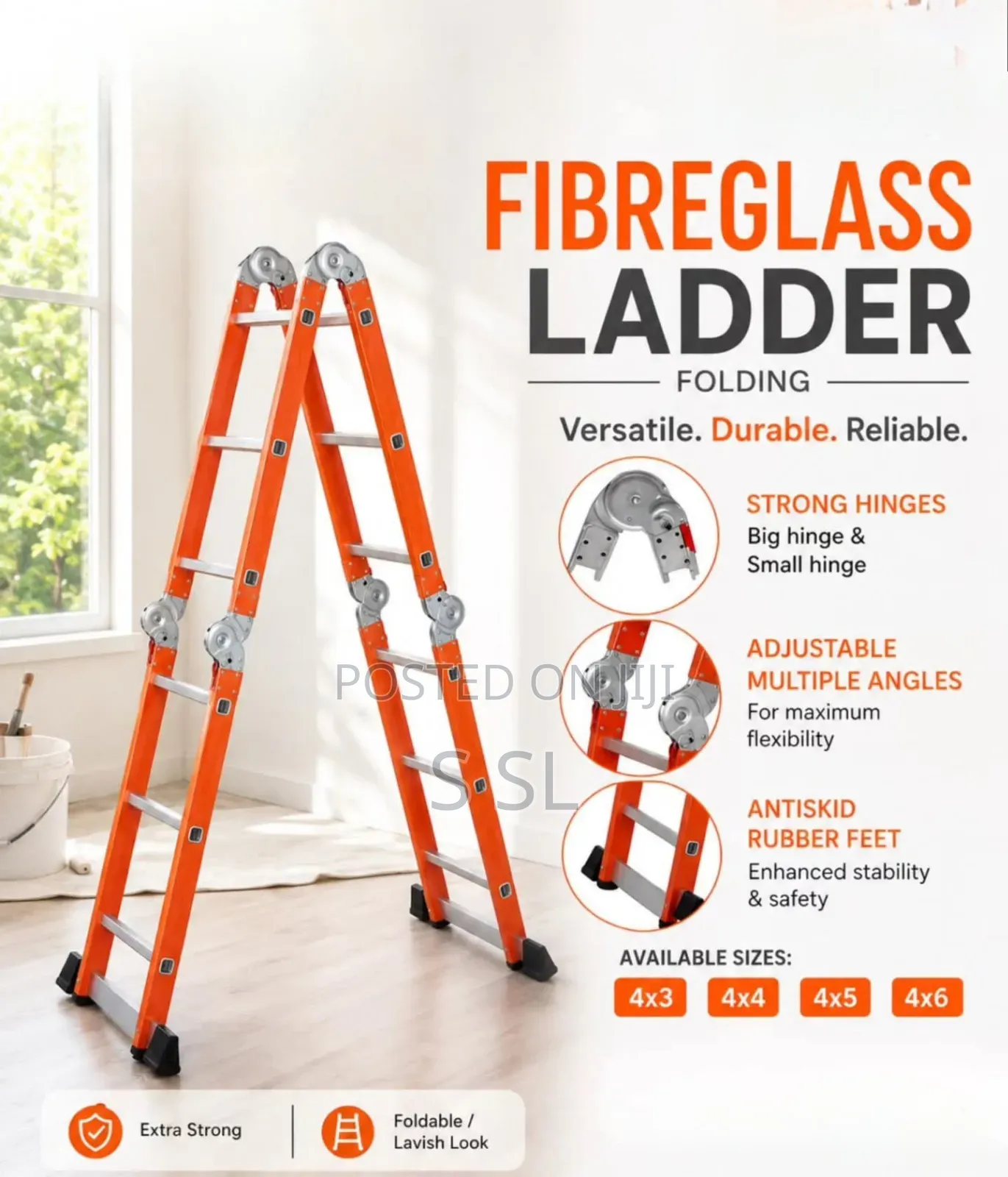 Premium Fiberglass Ladder 4x3 Kenya – Durable Secure