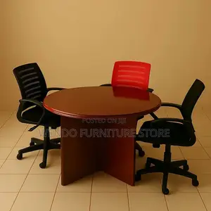 Office Tables; 1.2 Meter Round Office Board Table With Mahogany Finish