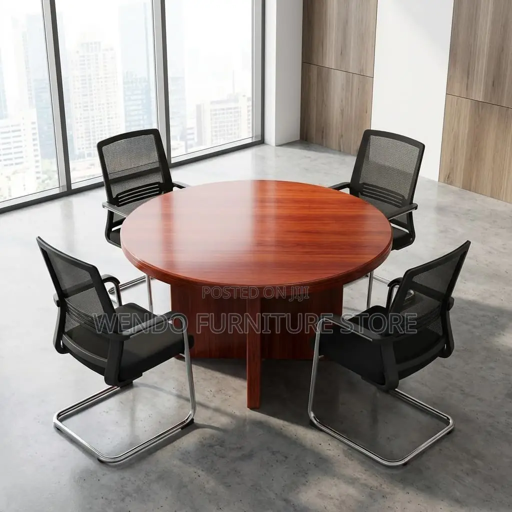 Office Tables; 1.2 Meter Round Office Board Table With Mahogany Finish