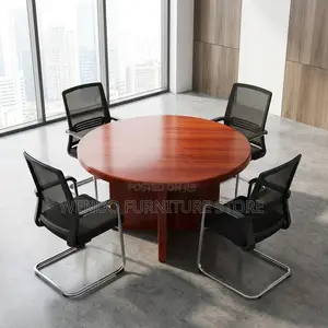 Office Tables; 1.2 Meter Round Office Board Table With Mahogany Finish