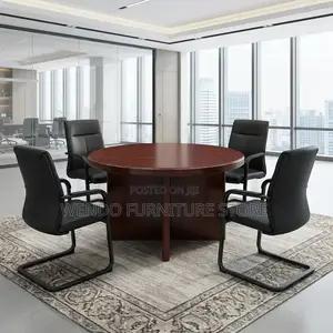 Office Tables; 1.2 Meter Round Office Board Table With Mahogany Finish