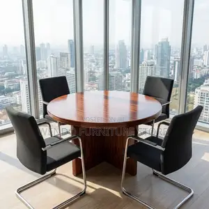 Office Tables; 1.2 Meter Round Office Board Table With Mahogany Finish