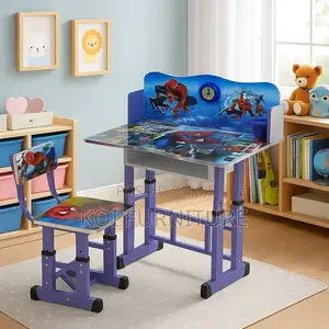 Home Desk; Blue Multi Colored Adjustable Desk Chairs Set