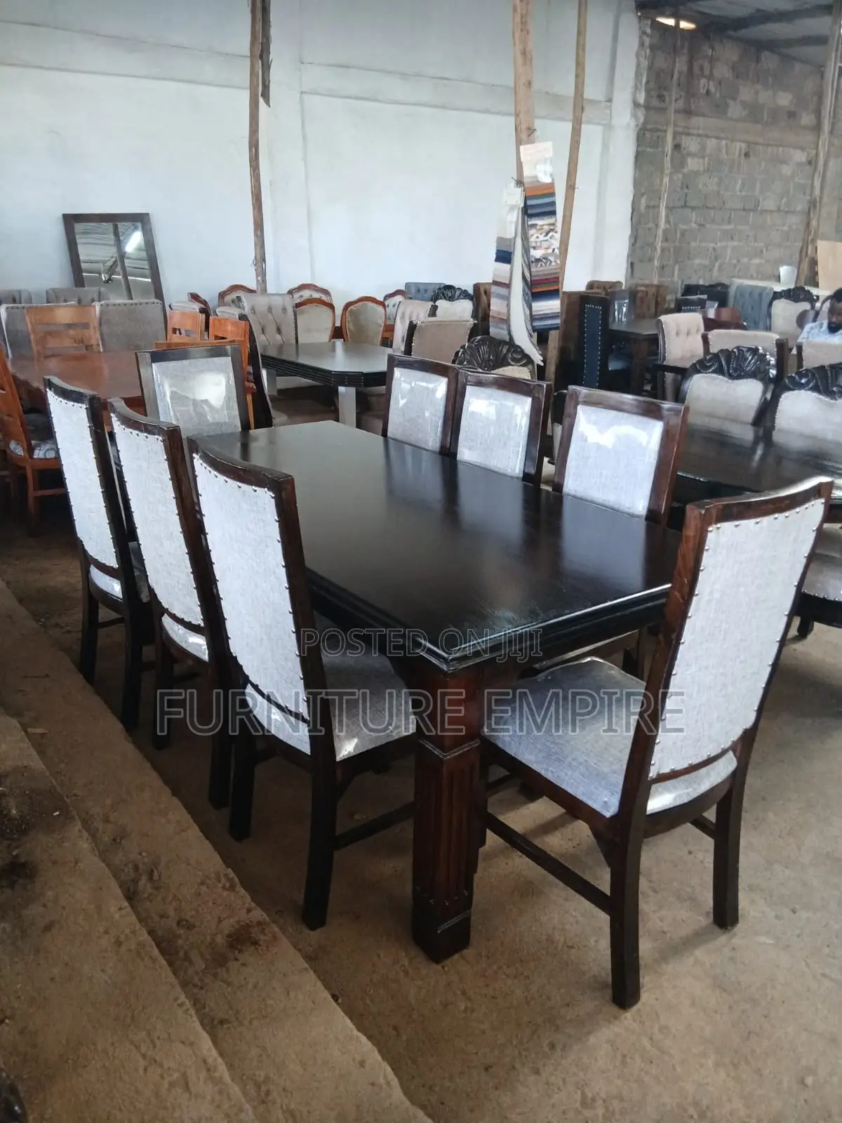 8 Seater Rectangular Dining Set Dark Wood