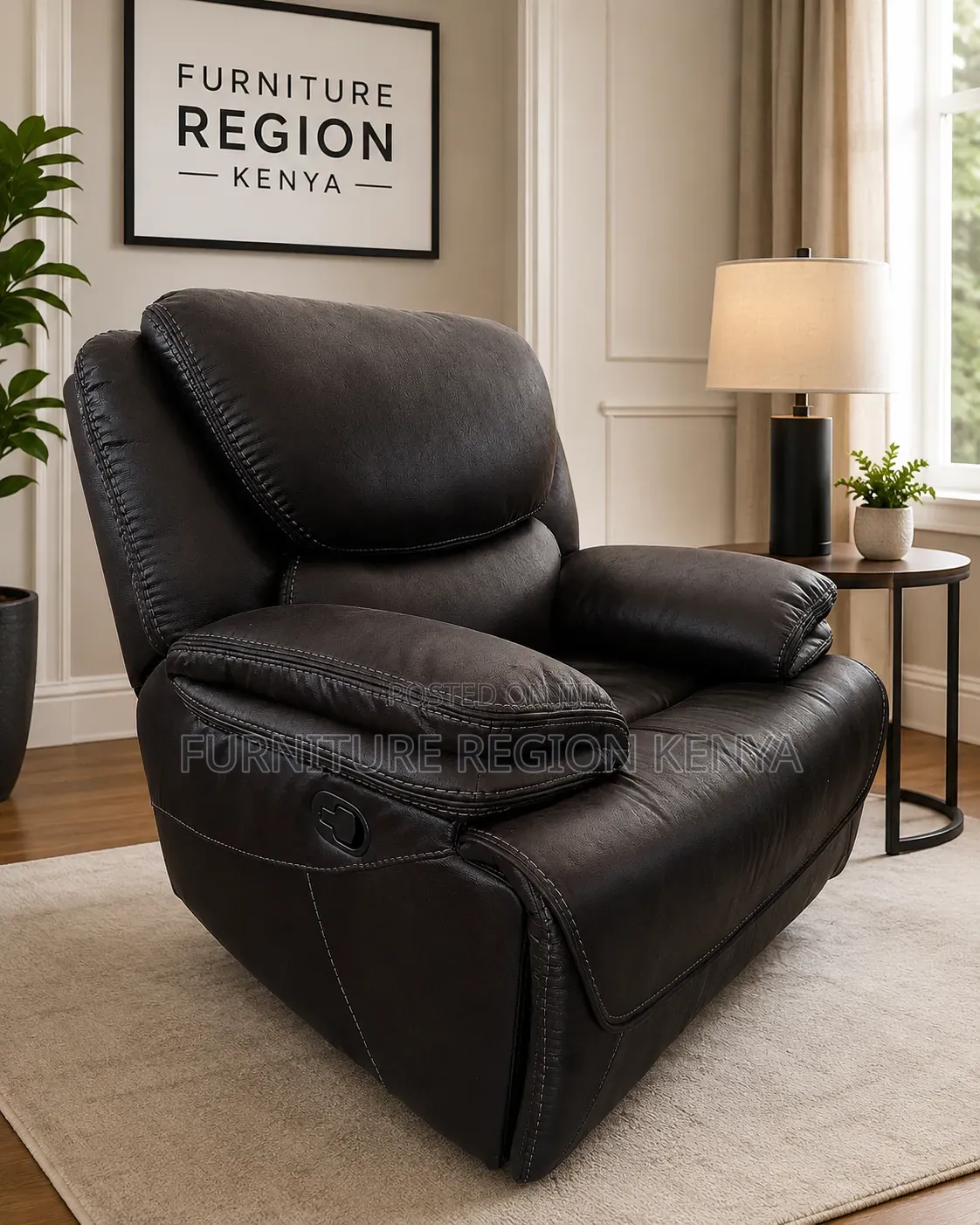 Single-Seater King-Size Recliner Black Sofa