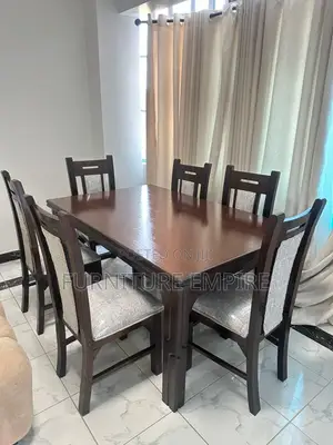 6 Seater Rectangular Dining Set Dark Wood Gray Cushions