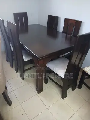 6 Seater Rectangular Dining Set Dark Wood Beige Cushions