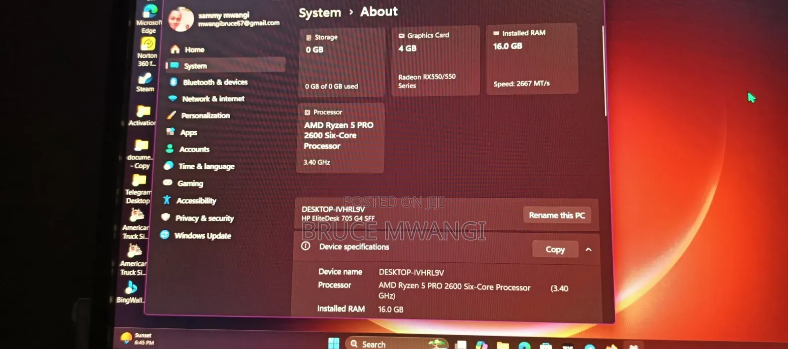 Desktop Computer HP EliteDesk 800 G4 16GB AMD Ryzen HDD 1T