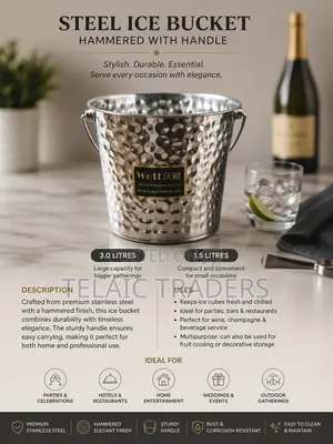 Steel Ice Bucket Hammered With Handle