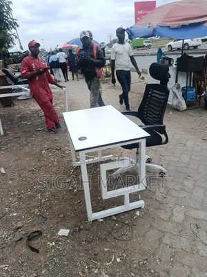 White Metallic Office Desk and Headrest Chair Available