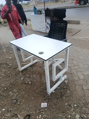 White Metallic Office Desk and Headrest Chair Available