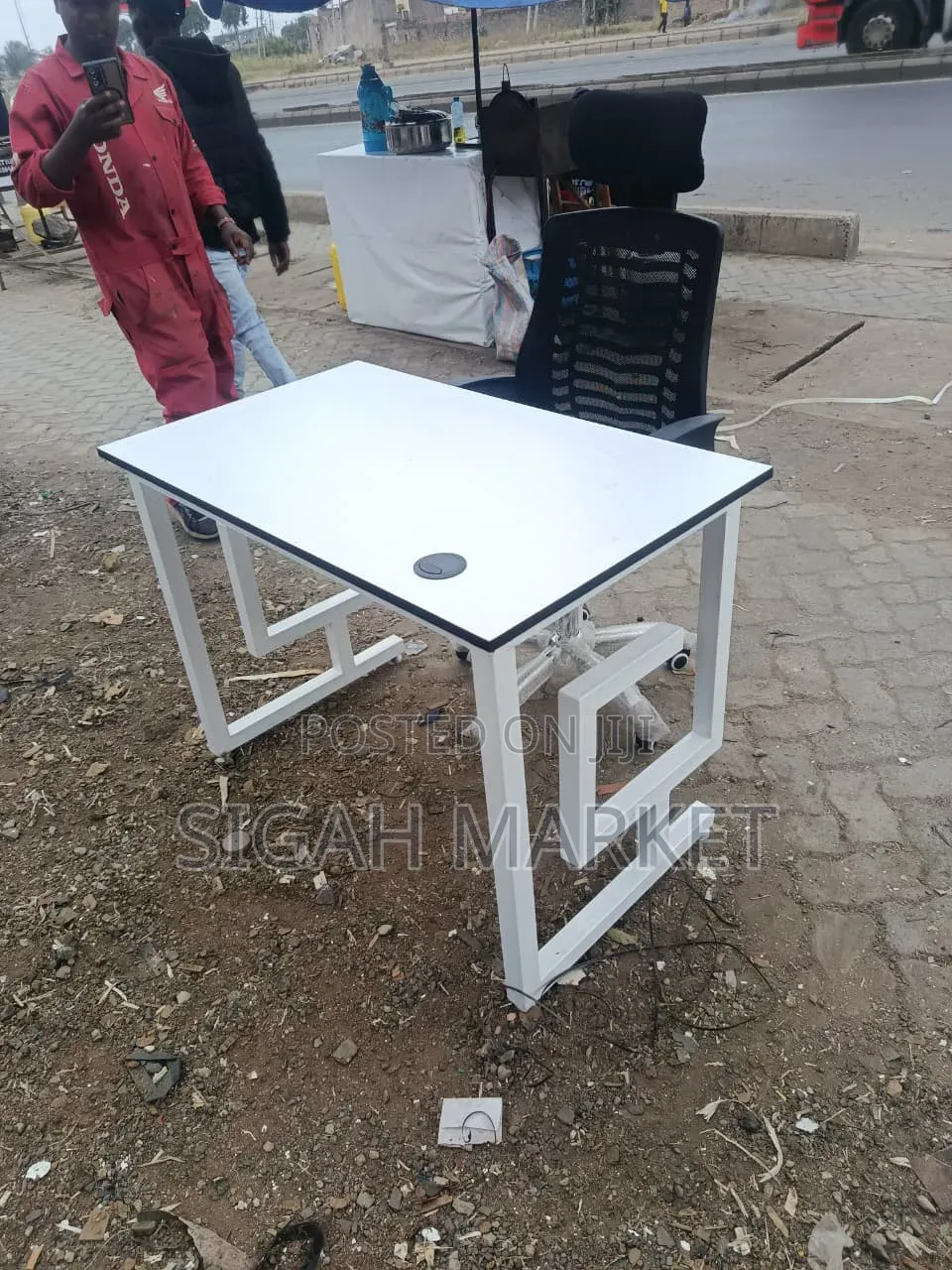 White Metallic Office Desk and Headrest Chair Available
