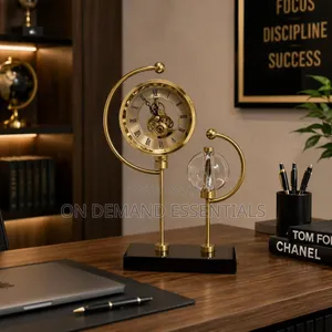 Golden Celestial Stand Clock With Clear Globe/Crystal Ball